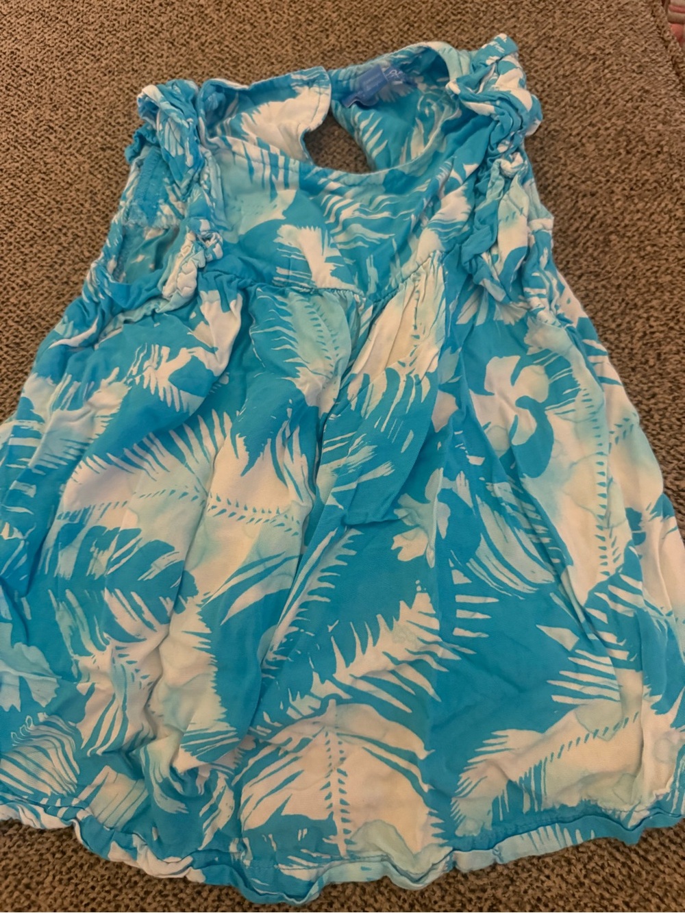 Girls' Blue & White Tropical Print Casual Dress